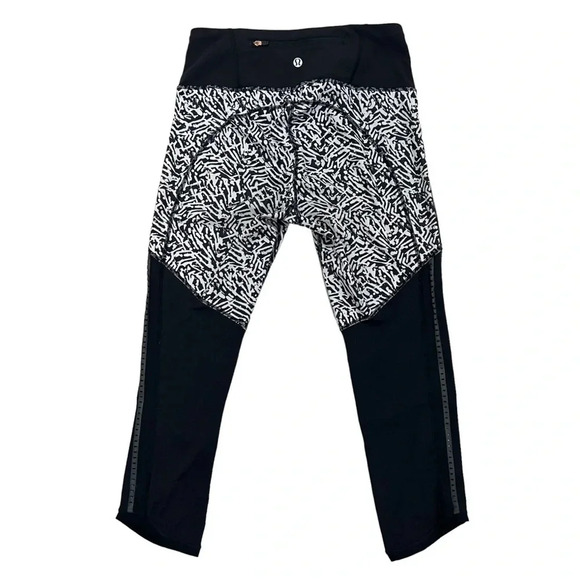 Lululemon Pace Pusher Crop Mini Brushed Leggings Black/White Capri Active Size 4 - Picture 6 of 11